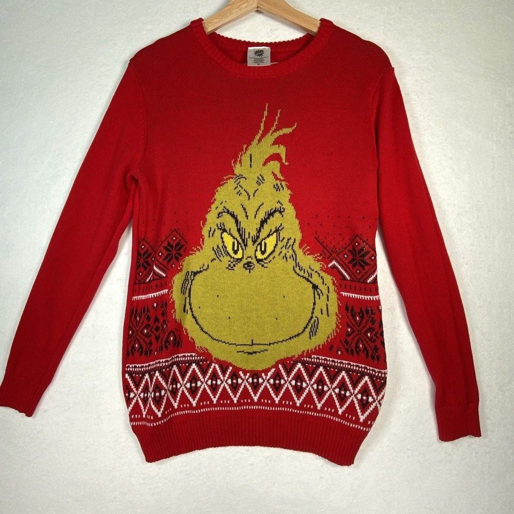 The Grinch Sweater Mens XL Red Fair Isle Christmas Holiday Crewneck Ugly Sweater